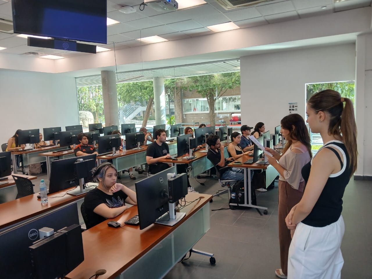 AI illustration of students testing a decision task on a computer.